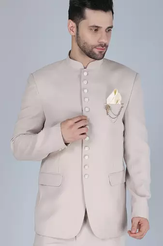 Cream bandhgala suit for men