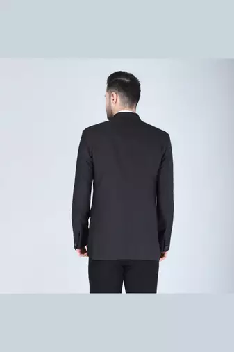 Black embroidered bandhgala suit with pintex detailing