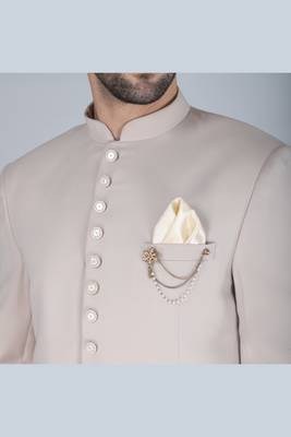 Cream bandhgala suit for men 5