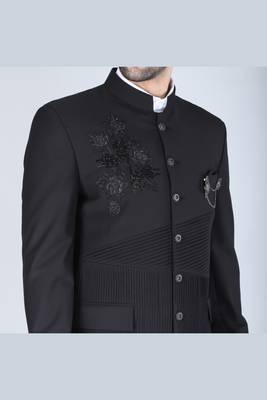 Black embroidered bandhgala suit with pintex detailing 5