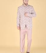 Pink embroidered bandhgala suit for men