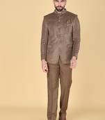 Brown embroidered bandhgala suit for men