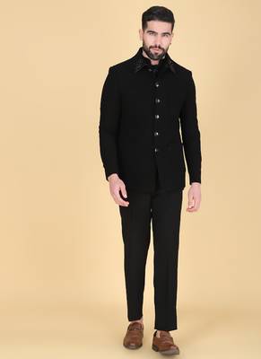 Black bandhgala with embroidered nehru jacket  for men 1