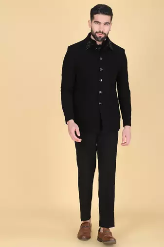 Black bandhgala with embroidered waistcoat for men