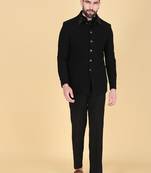 Black bandhgala with embroidered waistcoat for men