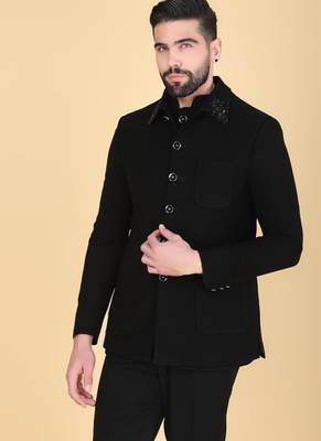 Black bandhgala with embroidered nehru jacket  for men 2