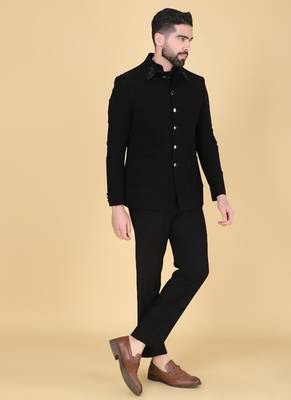 Black bandhgala with embroidered nehru jacket  for men 3