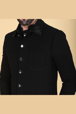 Black bandhgala with embroidered nehru jacket  for men 5
