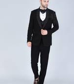 Black 5 pc embroidered designer tuxedo suit for men
