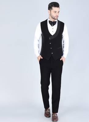 Black 5 pc embroidered designer tuxedo suit for men 4