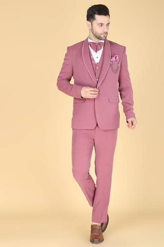Dark pink 5 pc designer suit with pintex detailing