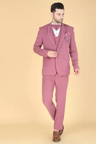 Dark pink 5 pc designer suit with pintex detailing