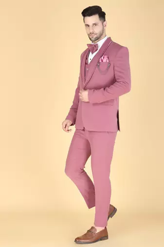 Dark pink 5 pc designer suit with pintex detailing