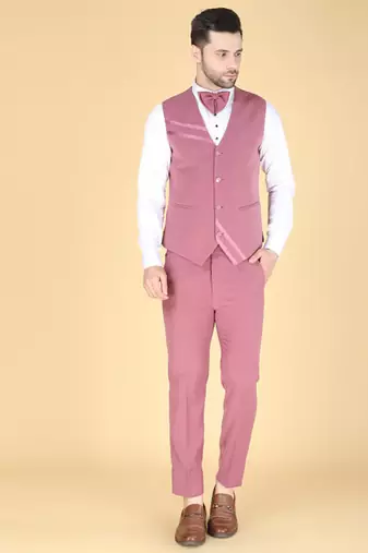 Dark pink 5 pc designer suit with pintex detailing