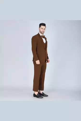 Brown 5 pc designer suit with pintex detailing