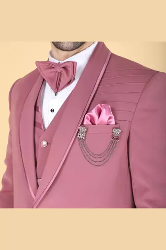 Dark pink 5 pc designer suit with pintex detailing