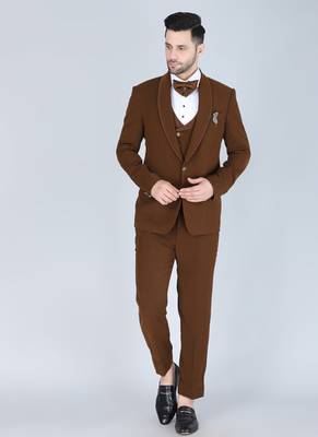 Brown 5 pc designer suit with pintex detailing 3