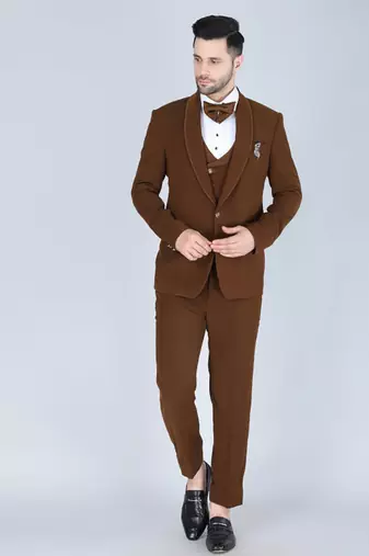 Brown 5 pc designer suit with pintex detailing