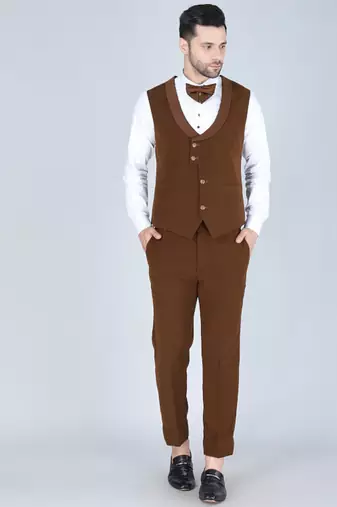Brown 5 pc designer suit with pintex detailing