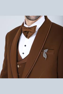 Brown 5 pc designer suit with pintex detailing 5