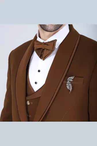 Brown 5 pc designer suit with pintex detailing