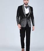 Black 5 pc embroidered designer tuxedo suit for men