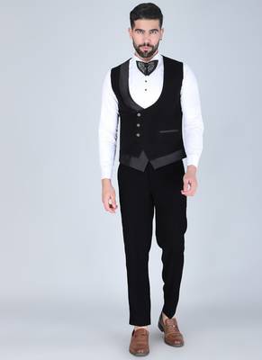 Black 5 pc embroidered designer tuxedo suit for men 4