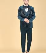 Teal 5 pc embroidered designer tuxedo suit for men