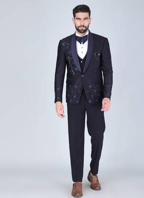 Navy 5 pc embroidered designer tuxedo suit for men 1