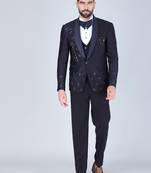 Navy 5 pc embroidered designer tuxedo suit for men
