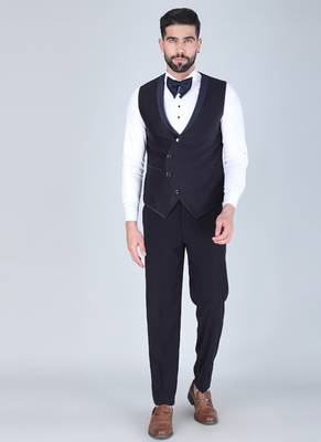 Navy 5 pc embroidered designer tuxedo suit for men 4
