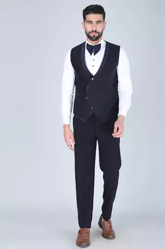 Navy 5 pc embroidered designer tuxedo suit for men