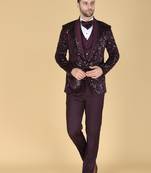 Purple 5 pc embroidered designer tuxedo suit for men