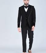 Black 5 pc embroidered designer tuxedo suit for men