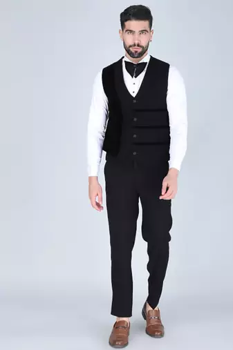 Black 5 pc embroidered designer tuxedo suit for men