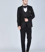 Black 5 pc embroidered designer tuxedo suit for men