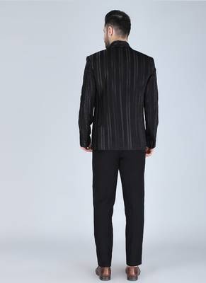 Black 5 pc embroidered designer tuxedo suit for men 3