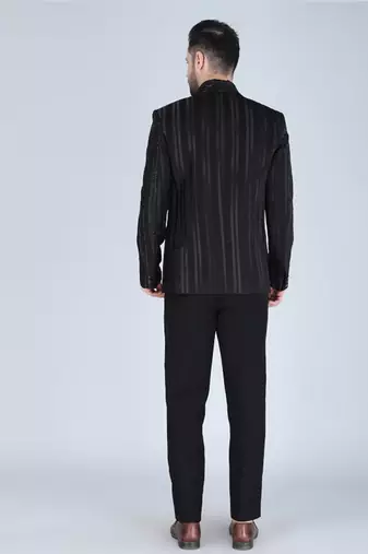 Black 5 pc embroidered designer tuxedo suit for men