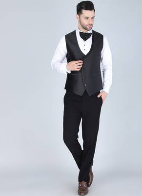 Black 5 pc embroidered designer tuxedo suit for men 4