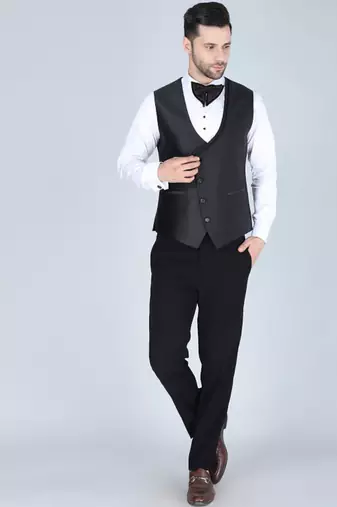 Black 5 pc embroidered designer tuxedo suit for men