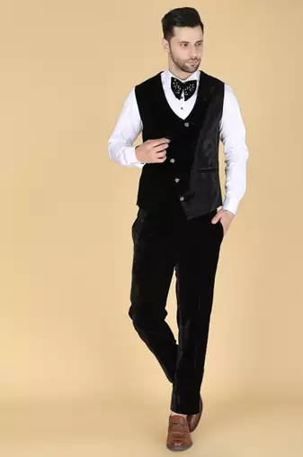 Black 5 pc embroidered designer tuxedo suit for men