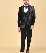 Black 5 pc embroidered designer tuxedo suit for men