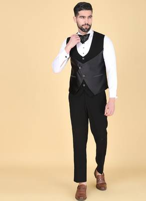 Black 5 pc embroidered designer tuxedo suit for men 4