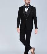 Black 5 pc embroidered designer tuxedo suit for men
