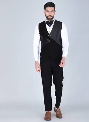 Black 5 pc embroidered designer tuxedo suit for men 4
