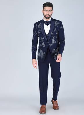 Navy 5 pc hand painted designer tuxedo suit for men 1