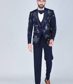 Navy 5 pc hand painted designer tuxedo suit for men
