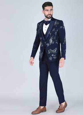 Navy 5 pc hand painted designer tuxedo suit for men 2