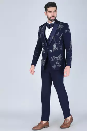 Navy 5 pc hand painted designer tuxedo suit for men