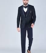 Navy 5 pc thread embroidered tuxedo suit for men